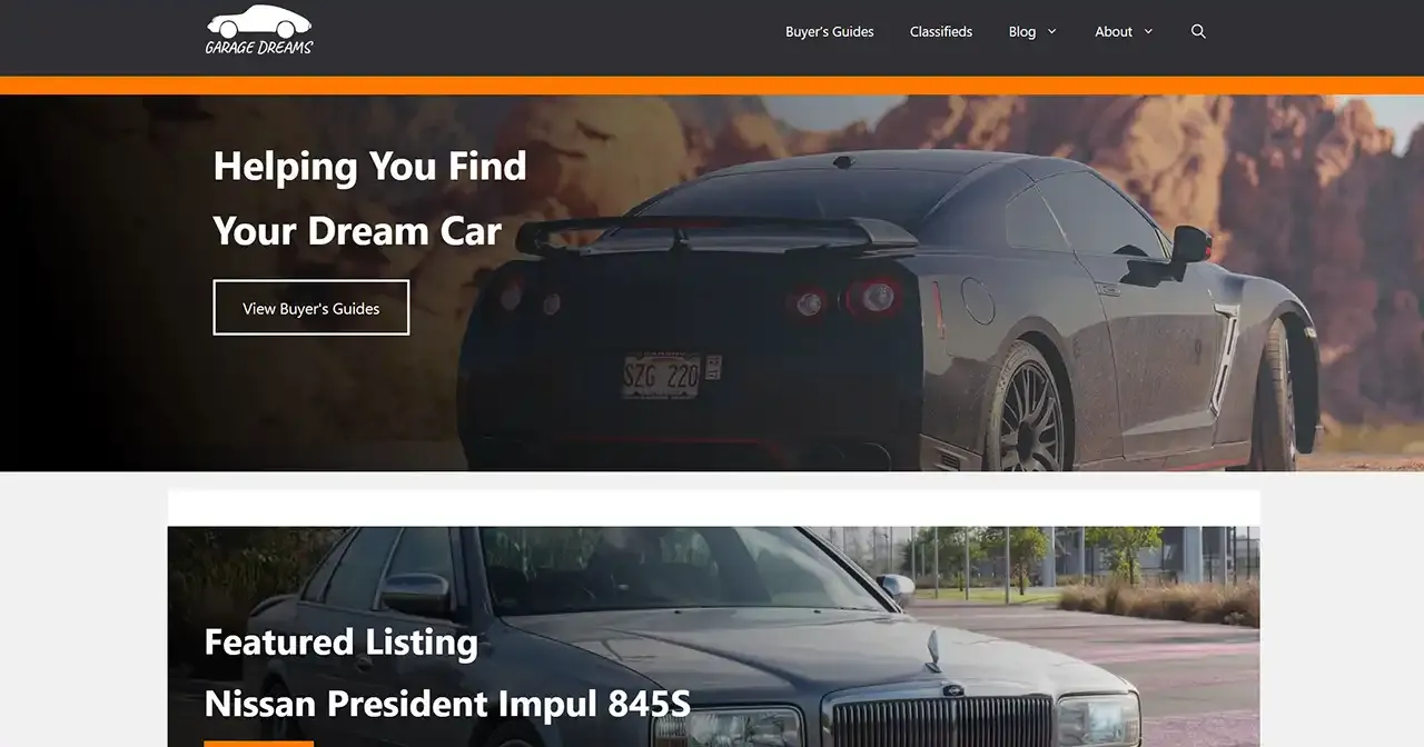 The old Garage Dreams homepage